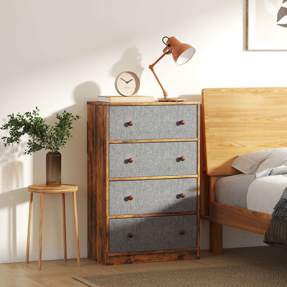 Wooden Chest Of 4 Fabric Drawers 58cm Wide - Velmora