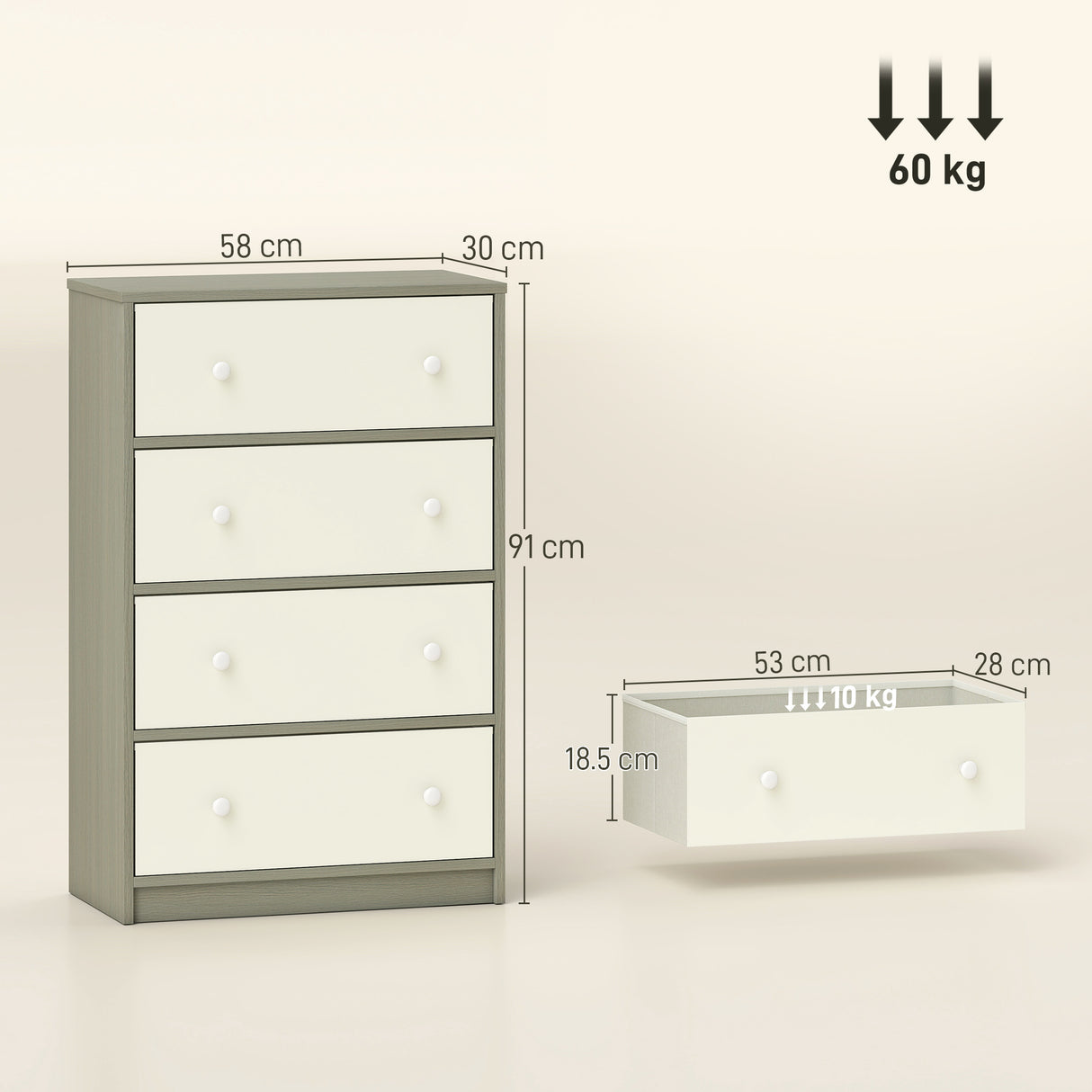 Wooden Chest Of 4 Fabric Drawers 58cm Wide - Velmora