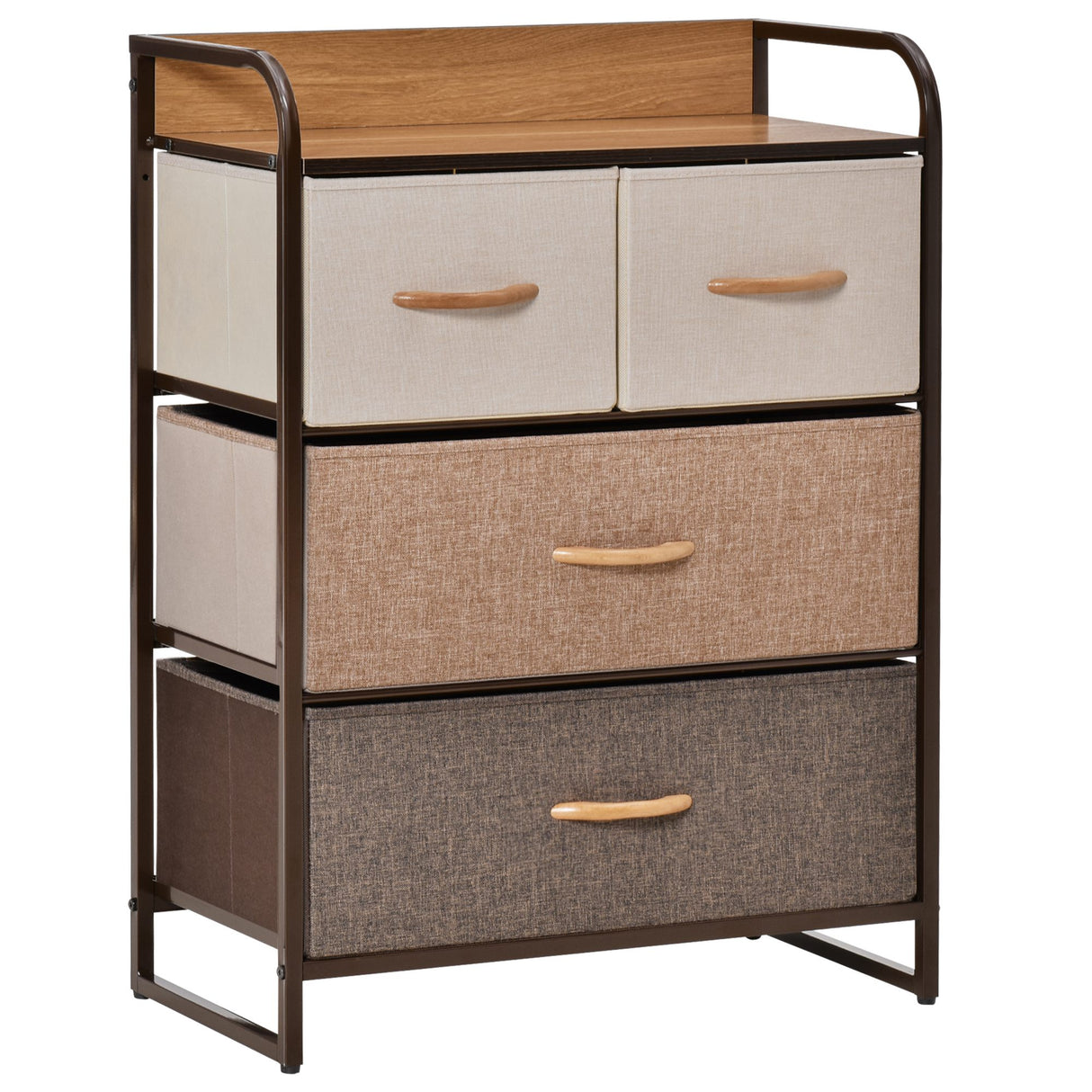 Wooden Chest Of 4 Fabric Drawers 58cm Wide With Steel Frame - Velmora