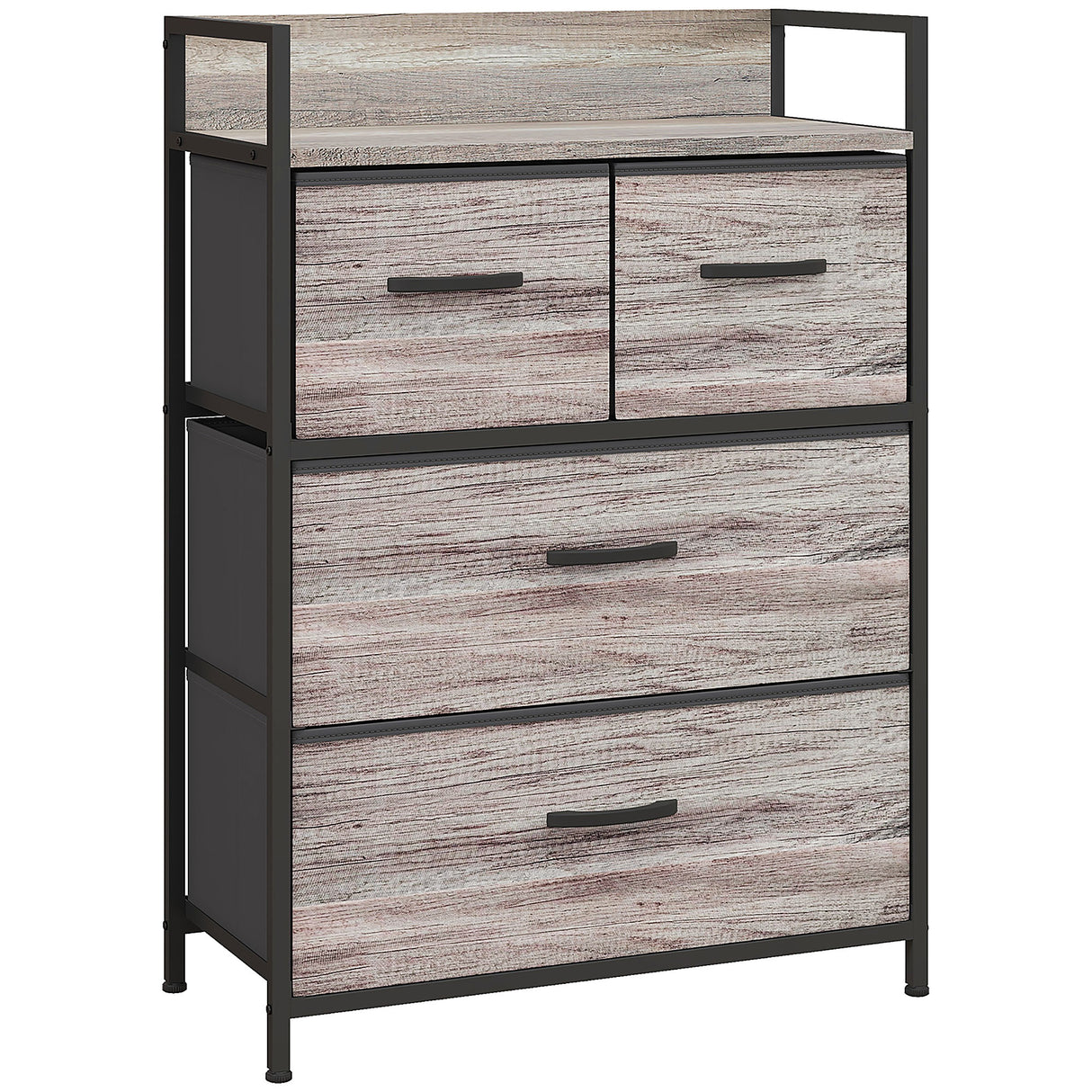 Wooden Chest Of 4 Fabric Drawers 60cm Wide With Steel Frame - Velmora