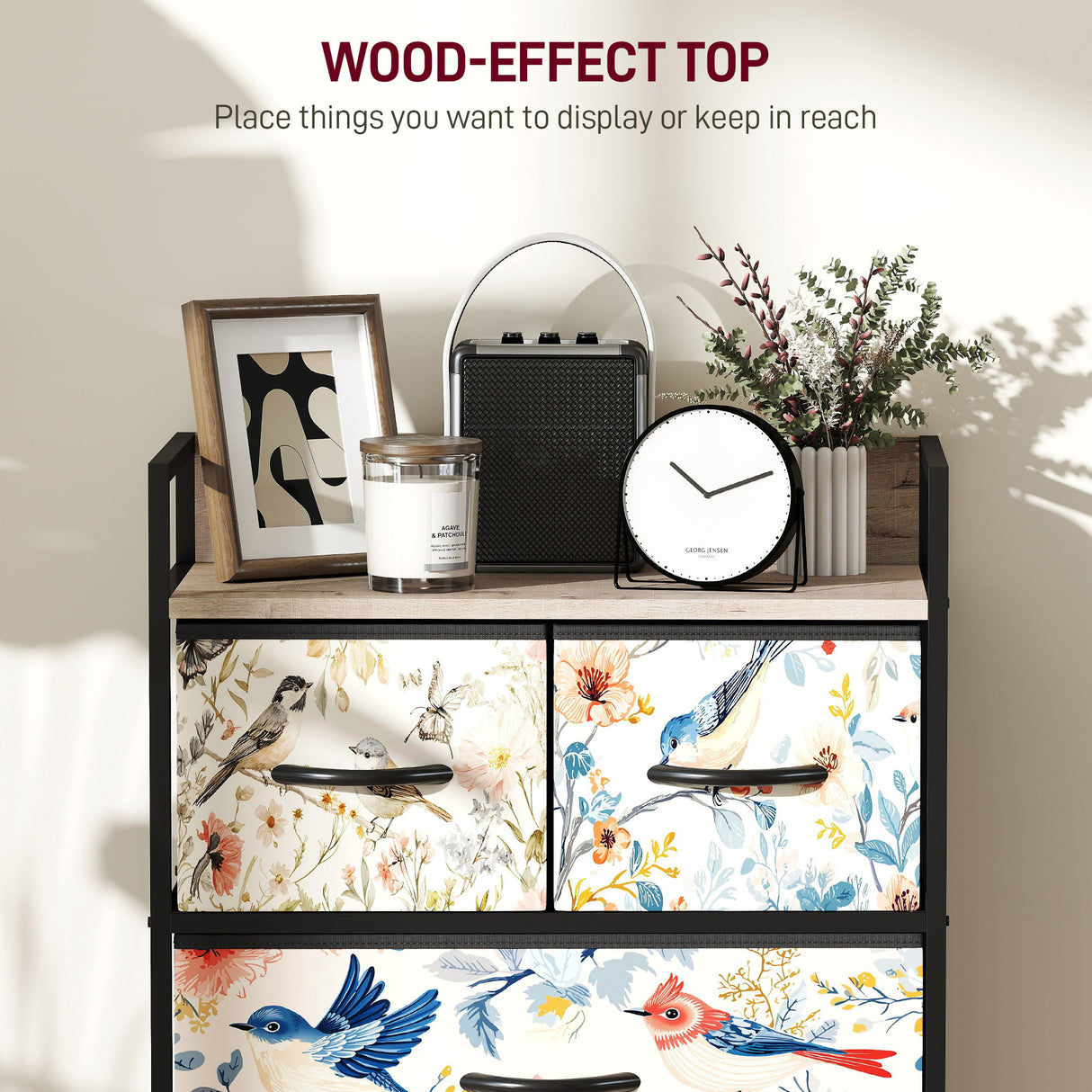 Wooden Chest Of 4 Fabric Drawers 60cm Wide With Steel Frame - Velmora