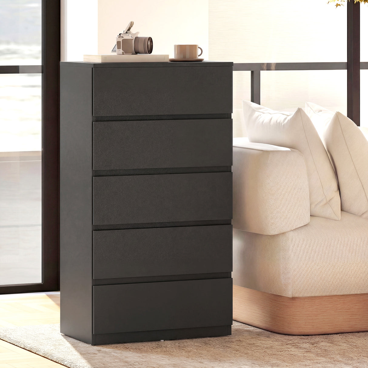 Wooden Chest Of 5 Drawers 100cm H x 55cm W x 34cm D - Velmora