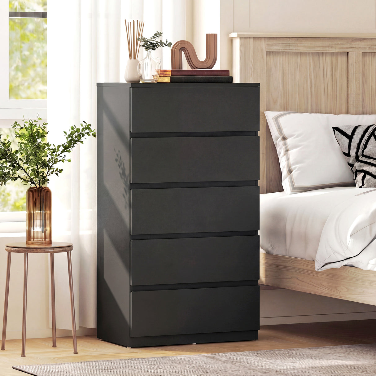 Wooden Chest Of 5 Drawers 100cm H x 55cm W x 34cm D - Velmora