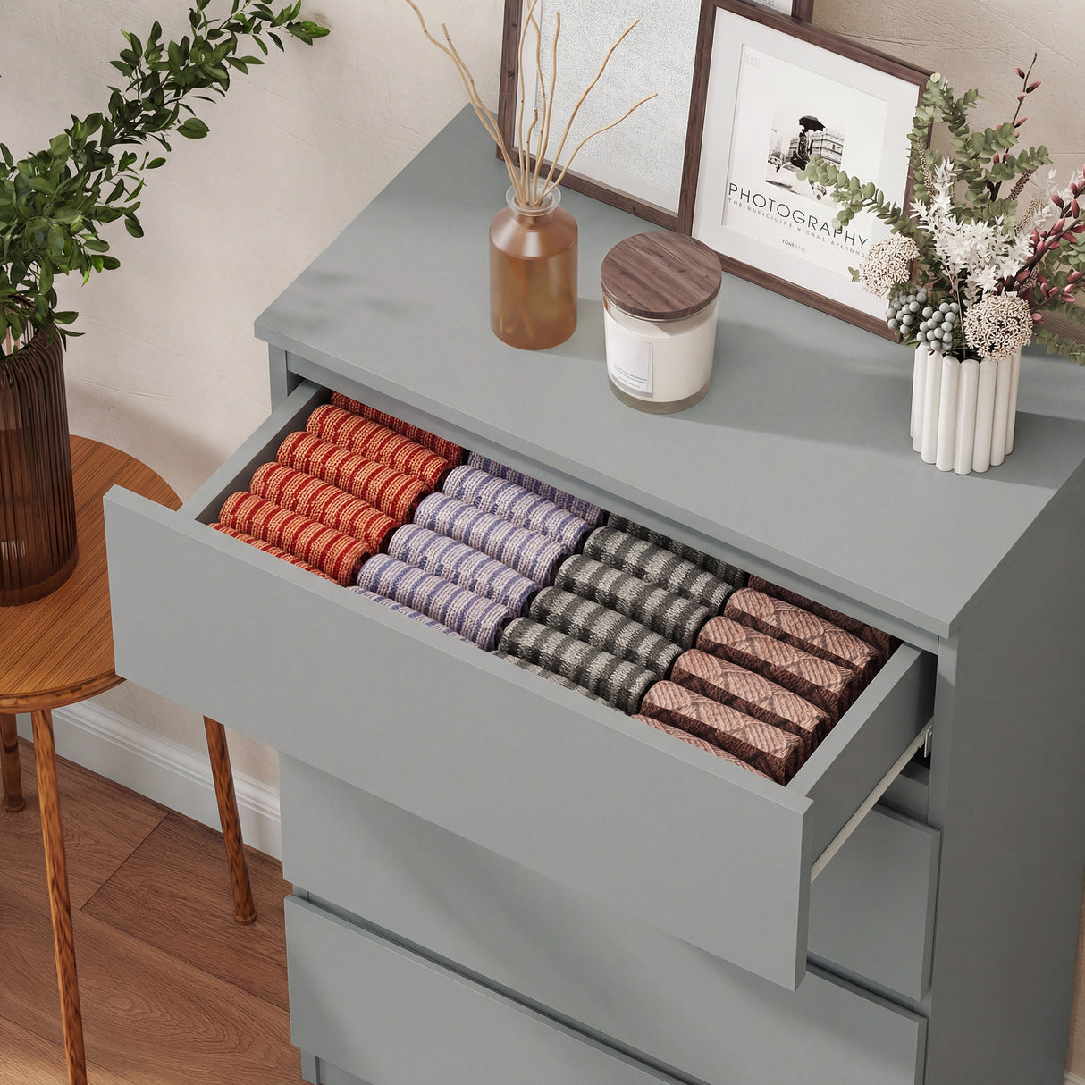 Wooden Chest Of 5 Drawers 100cm H x 55cm W x 34cm D - Velmora