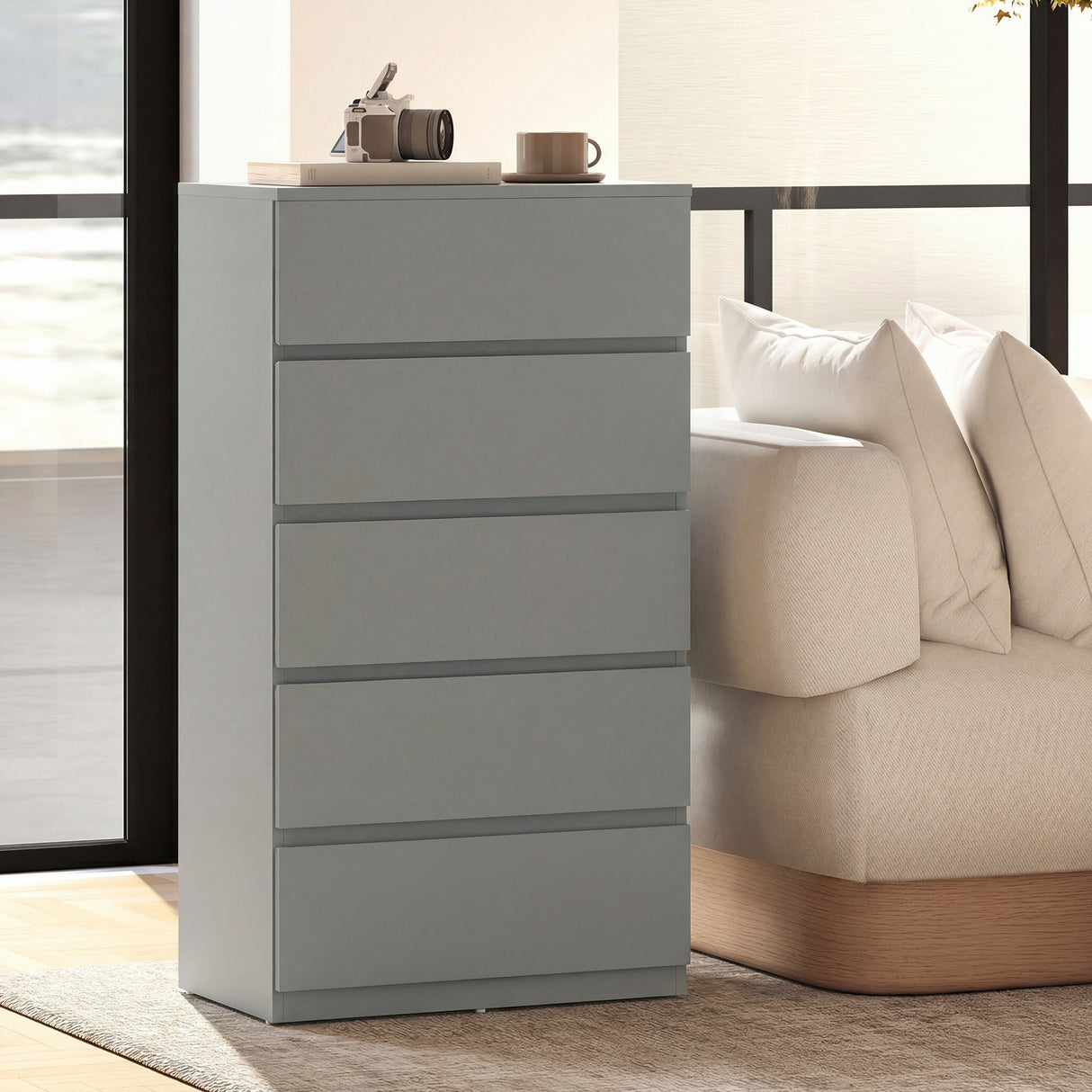 Wooden Chest Of 5 Drawers 100cm H x 55cm W x 34cm D - Velmora