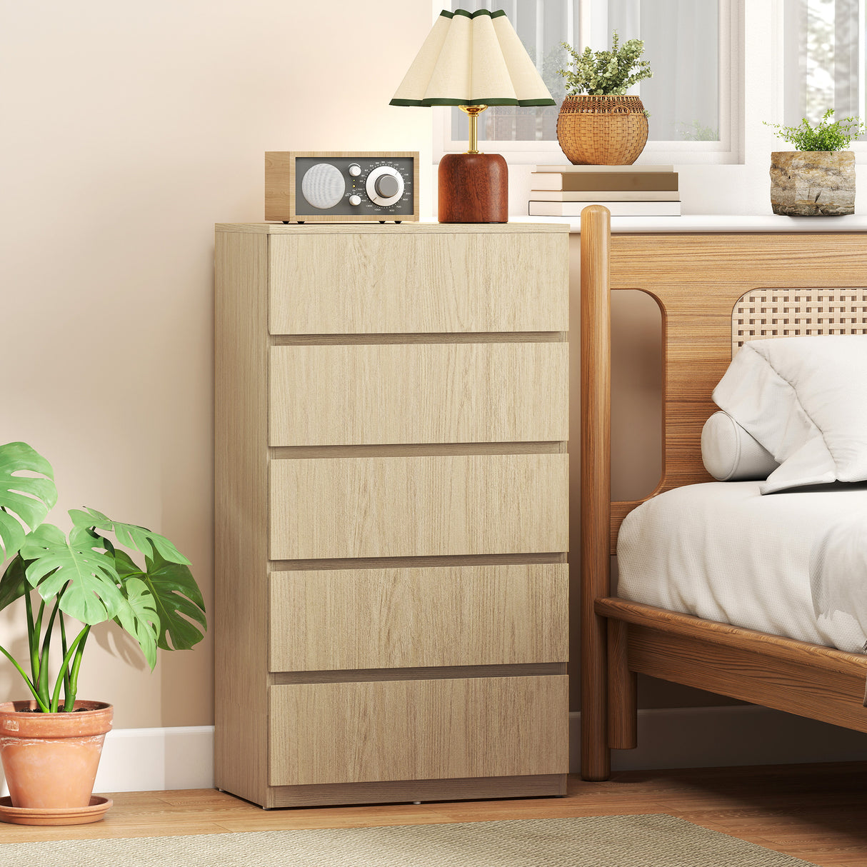 Wooden Chest Of 5 Drawers 100cm H x 55cm W x 34cm D - Velmora