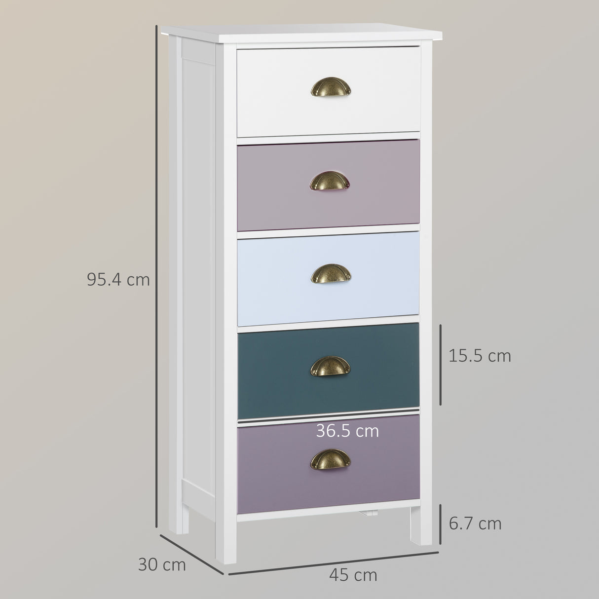 Wooden Chest Of 5 Drawers 45cm Wide - Velmora