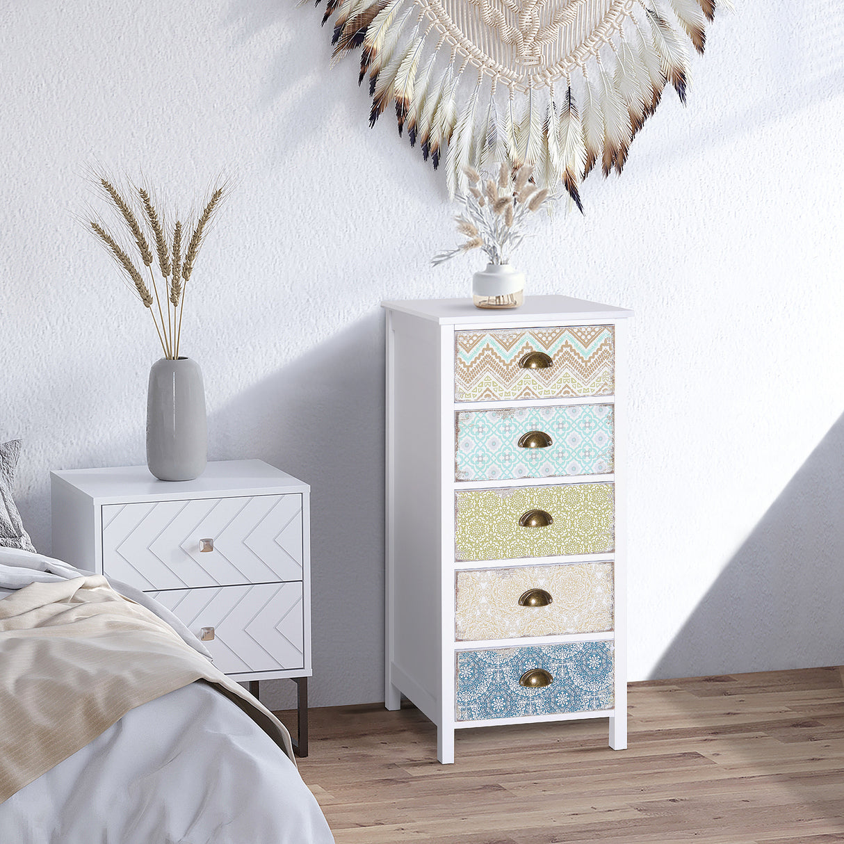 Wooden Chest Of 5 Drawers 46cm Wide - Velmora