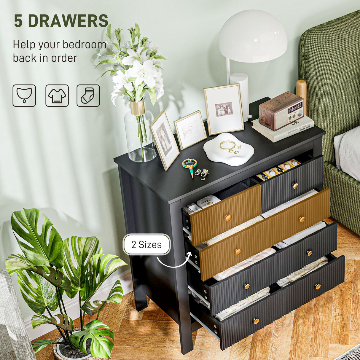 Wooden Chest Of 5 Drawers 79cm Wide - Velmora