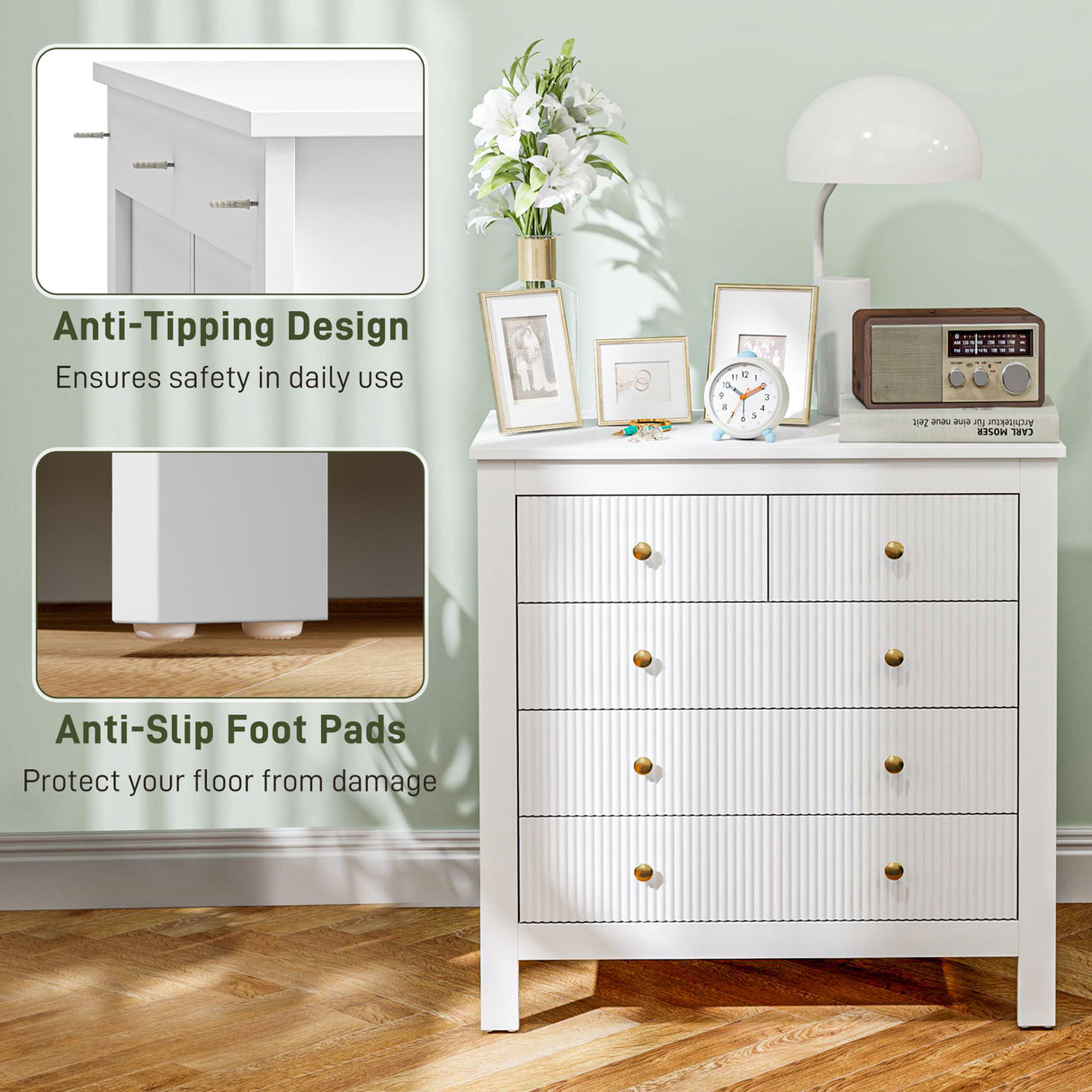 Wooden Chest Of 5 Drawers 79cm Wide - Velmora