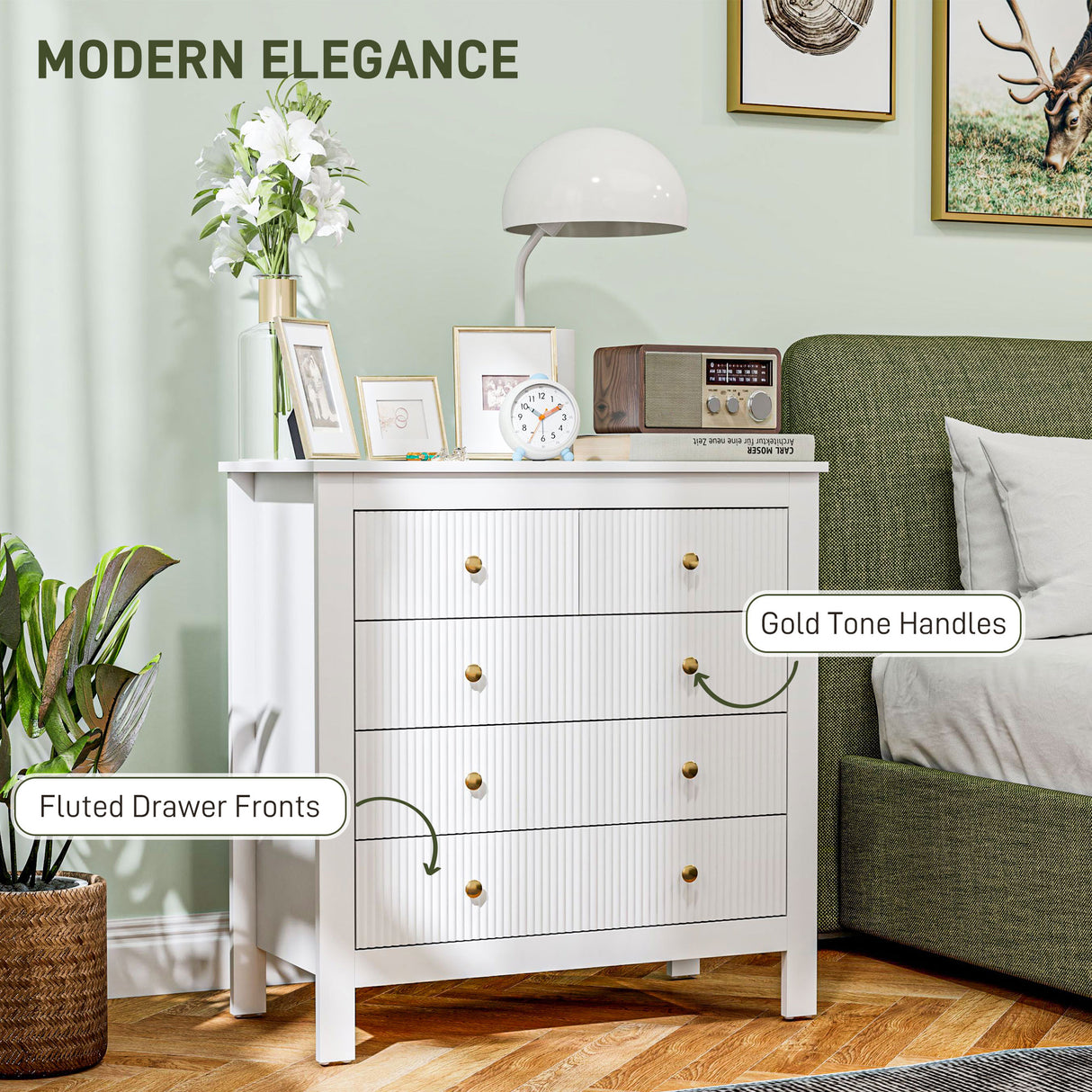 Wooden Chest Of 5 Drawers 79cm Wide - Velmora