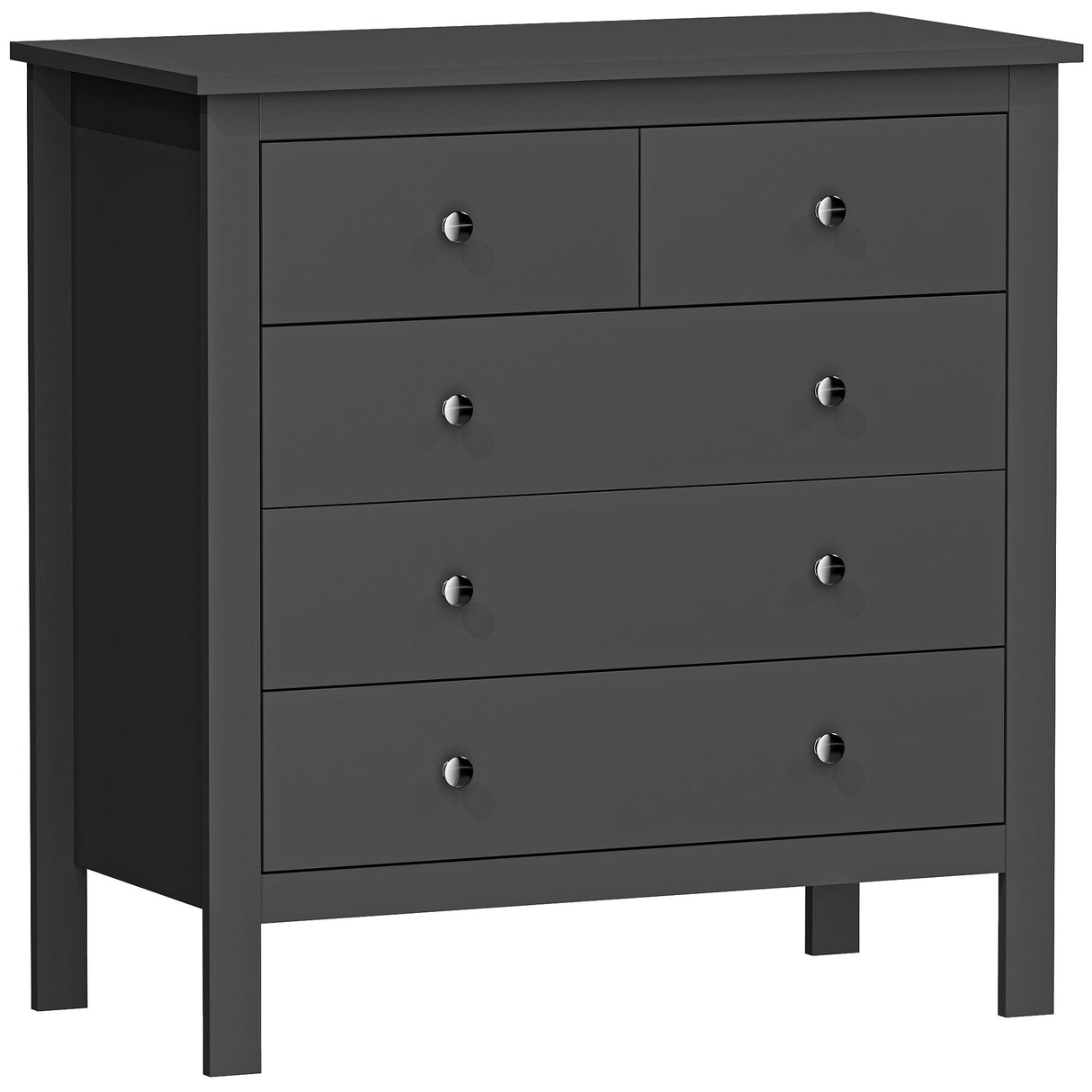 Wooden Chest Of 5 Drawers 79cm Wide With Round Metal Knobs - Velmora