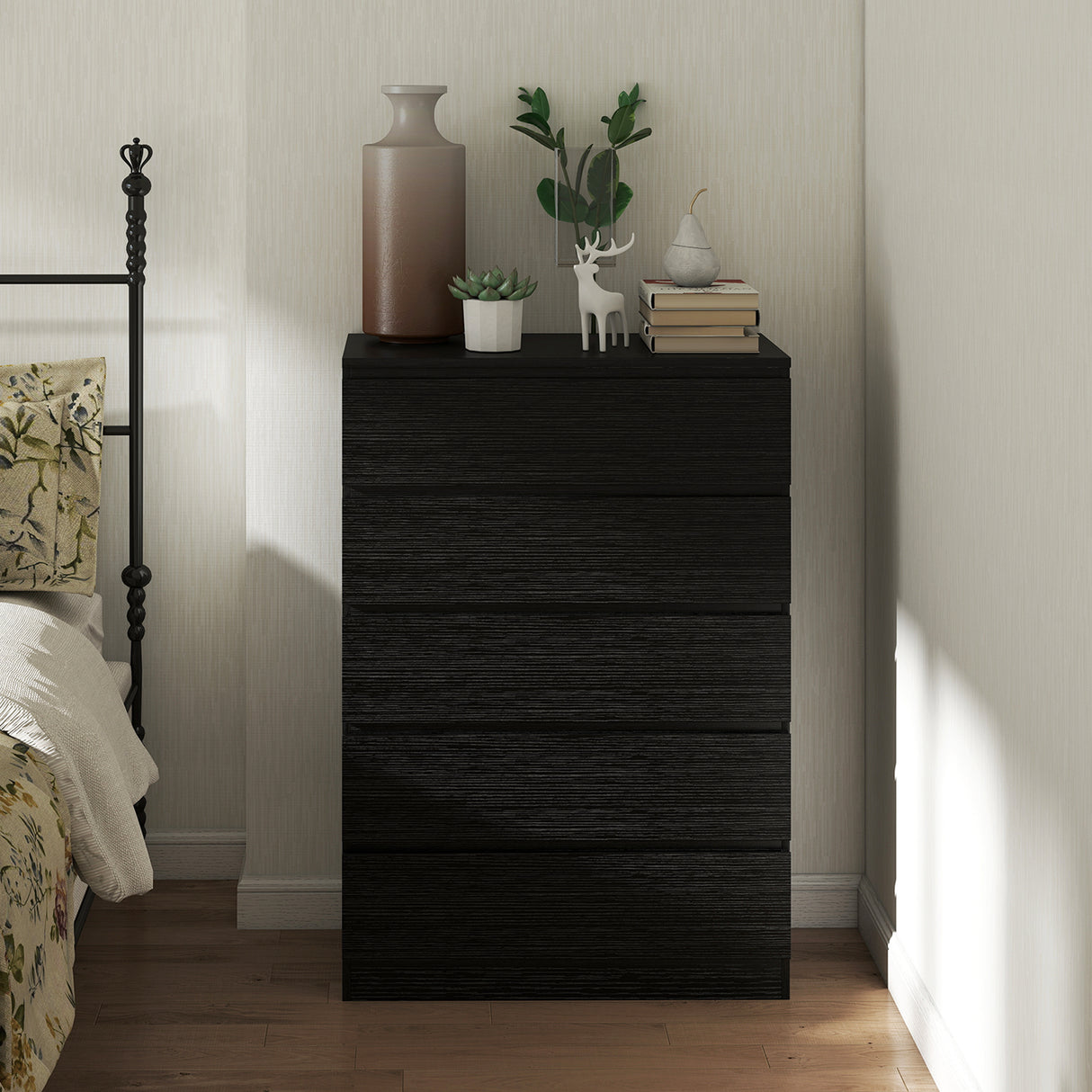 Wooden Chest Of 5 Drawers 80cm Wide - Velmora
