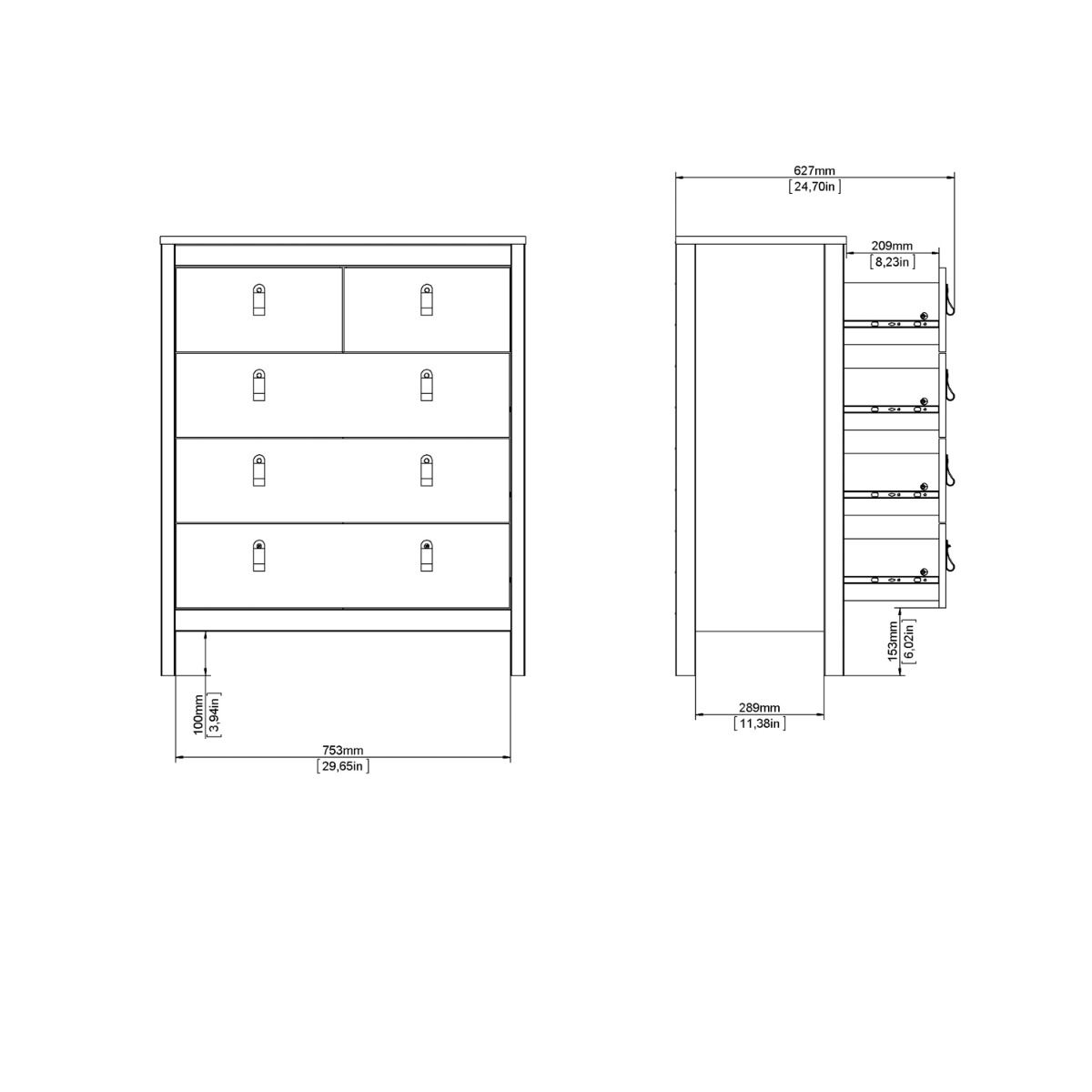 Wooden Chest Of 5 Drawers - Barcelona
