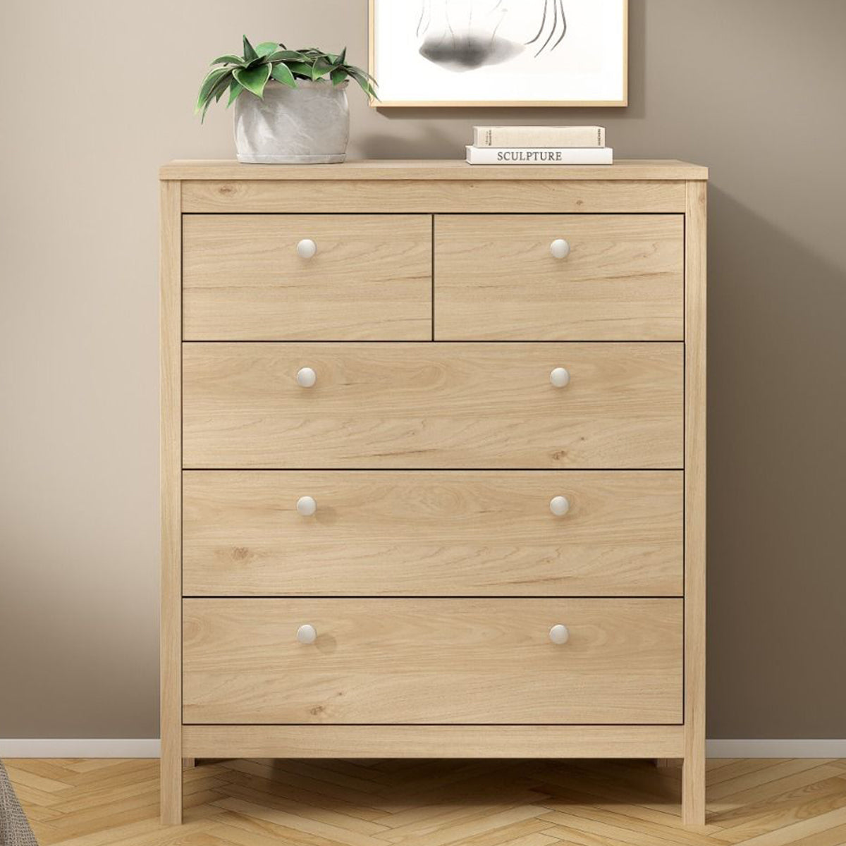 Wooden Chest Of 5 Drawers - Madrid