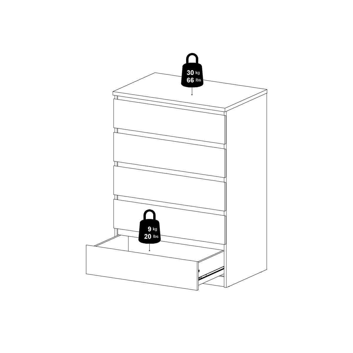 Wooden Chest Of 5 Drawers - Naia