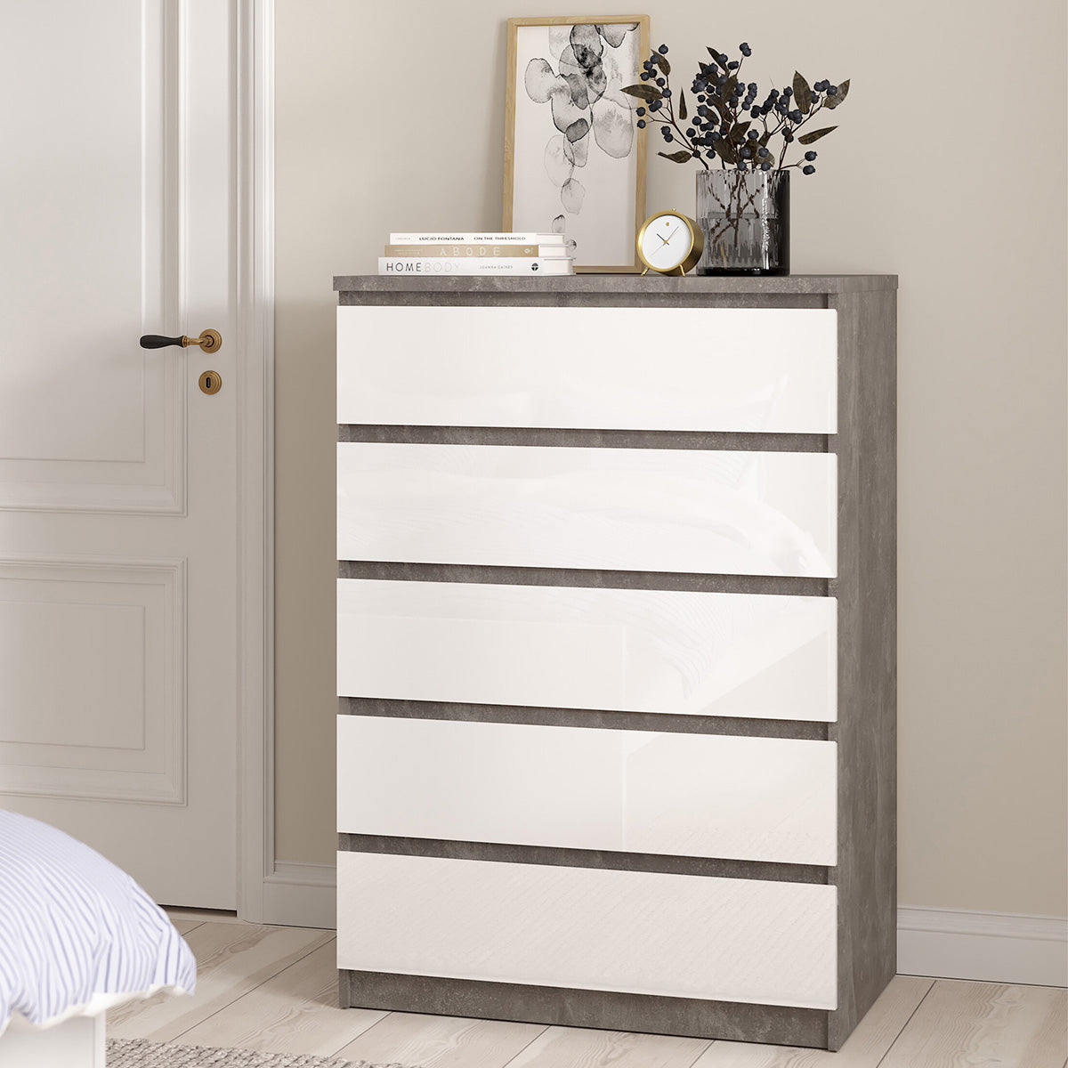 Wooden Chest Of 5 Drawers - Naia