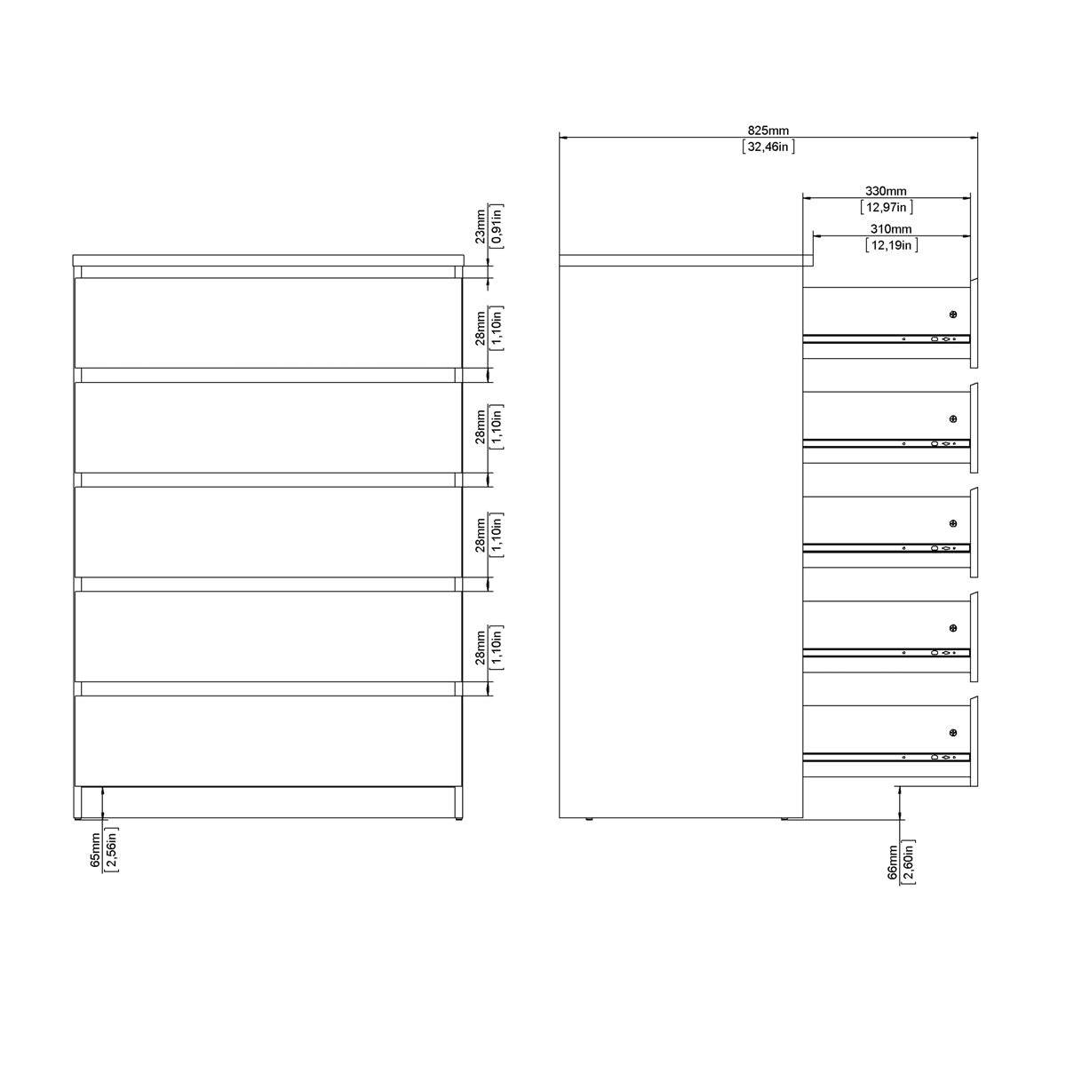 Wooden Chest Of 5 Drawers - Naia