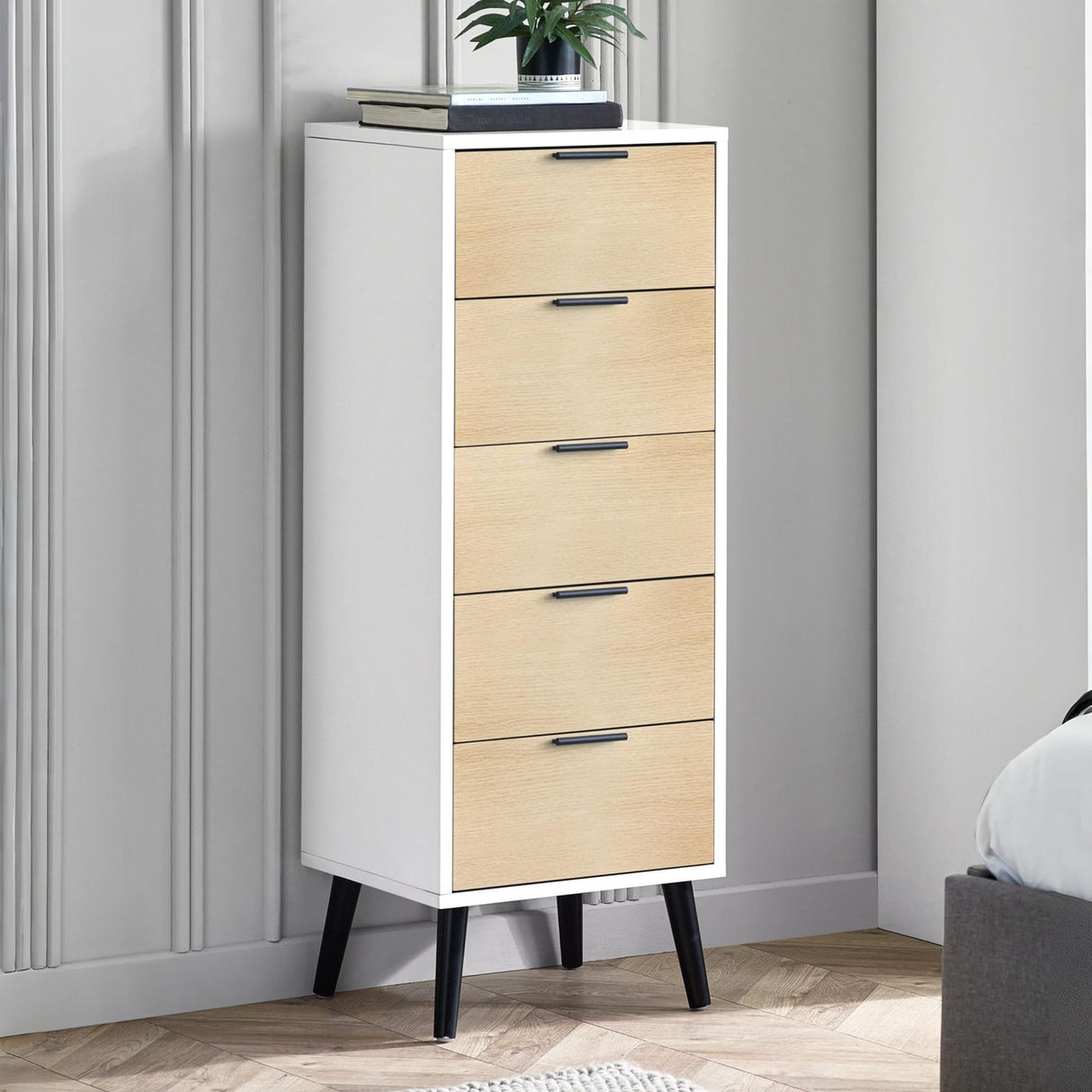 Wooden Chest Of 5 Drawers Narrow - Alba
