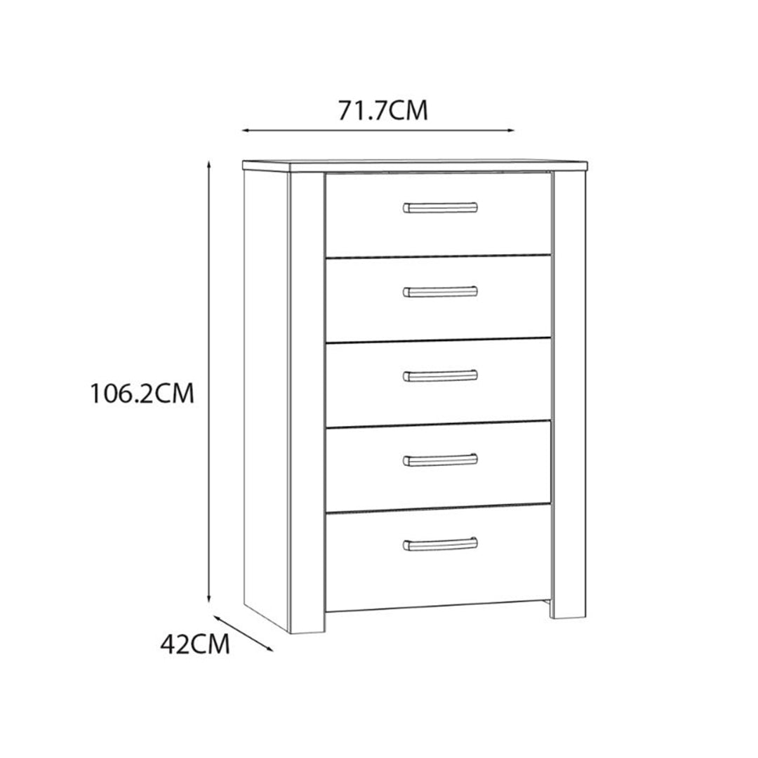 Wooden Chest Of 5 Drawers Narrow - Bohol
