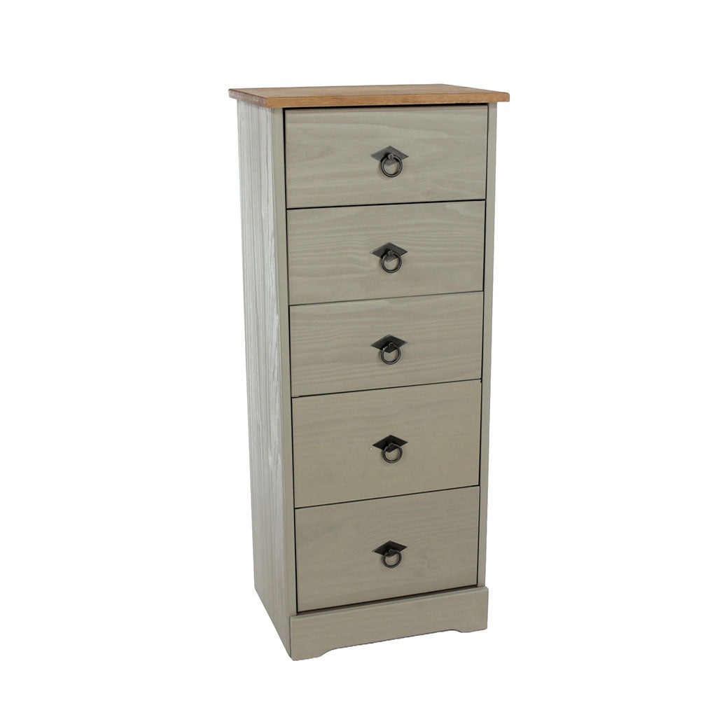 Wooden Chest Of 5 Drawers Narrow - Corona Compact