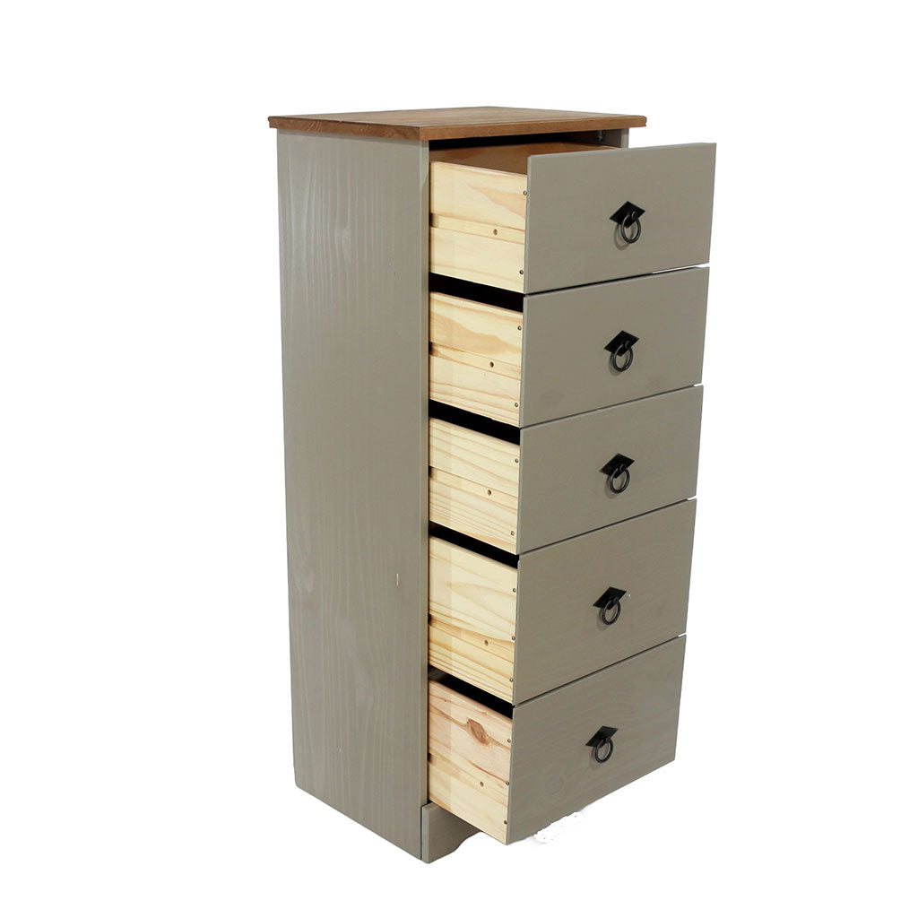 Wooden Chest Of 5 Drawers Narrow - Corona Compact