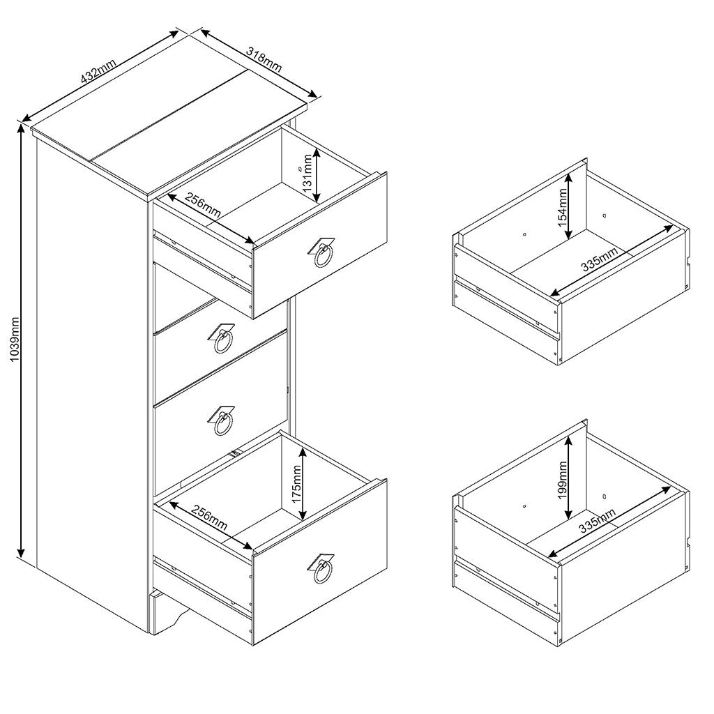 Wooden Chest Of 5 Drawers Narrow - Corona Compact