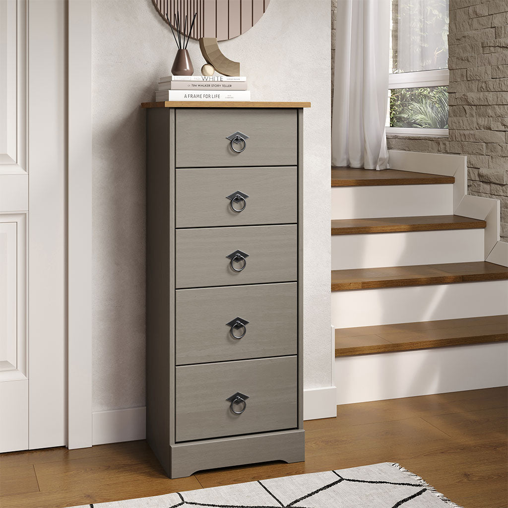 Wooden Chest Of 5 Drawers Narrow - Corona Compact