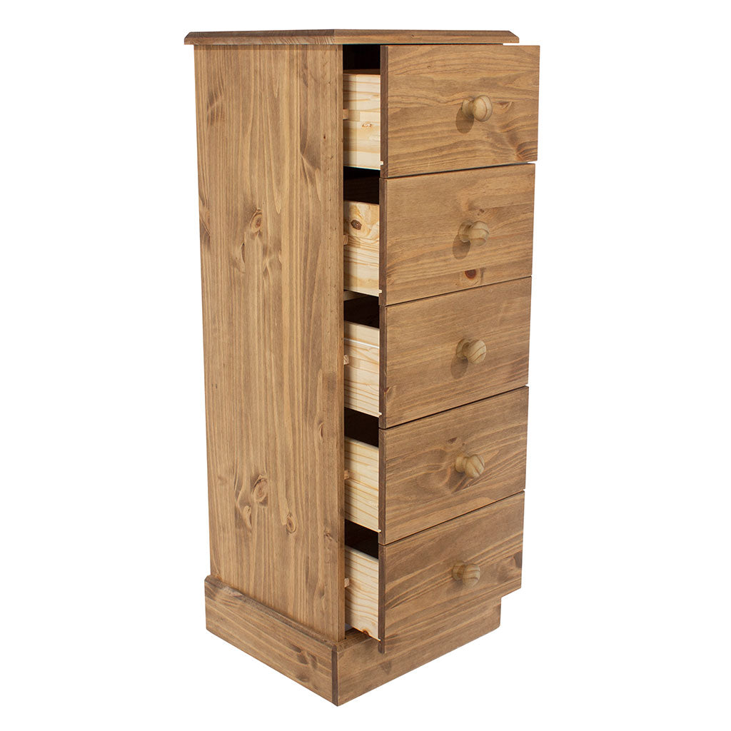 Wooden Chest Of 5 Drawers Narrow - Cotswold