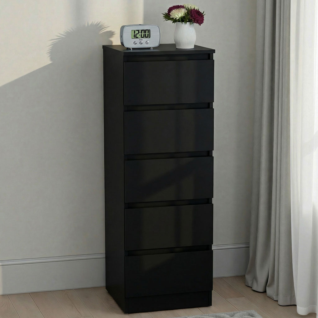 Wooden Chest Of 5 Drawers Narrow - Malvern