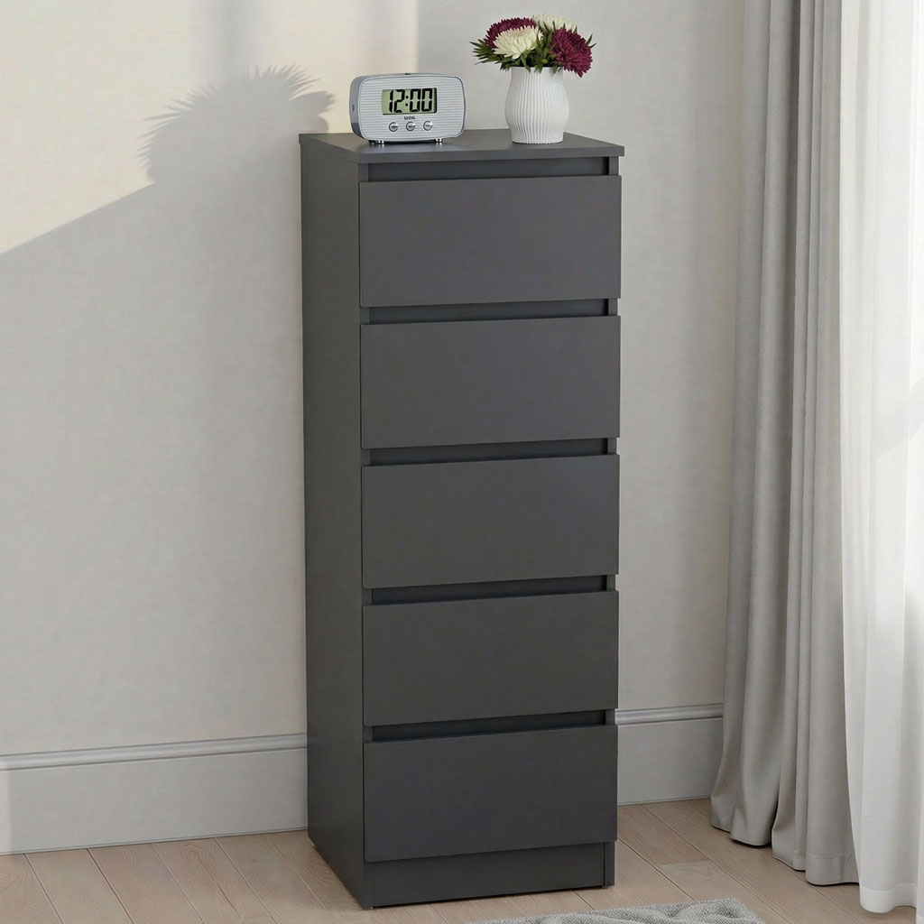 Wooden Chest Of 5 Drawers Narrow - Malvern