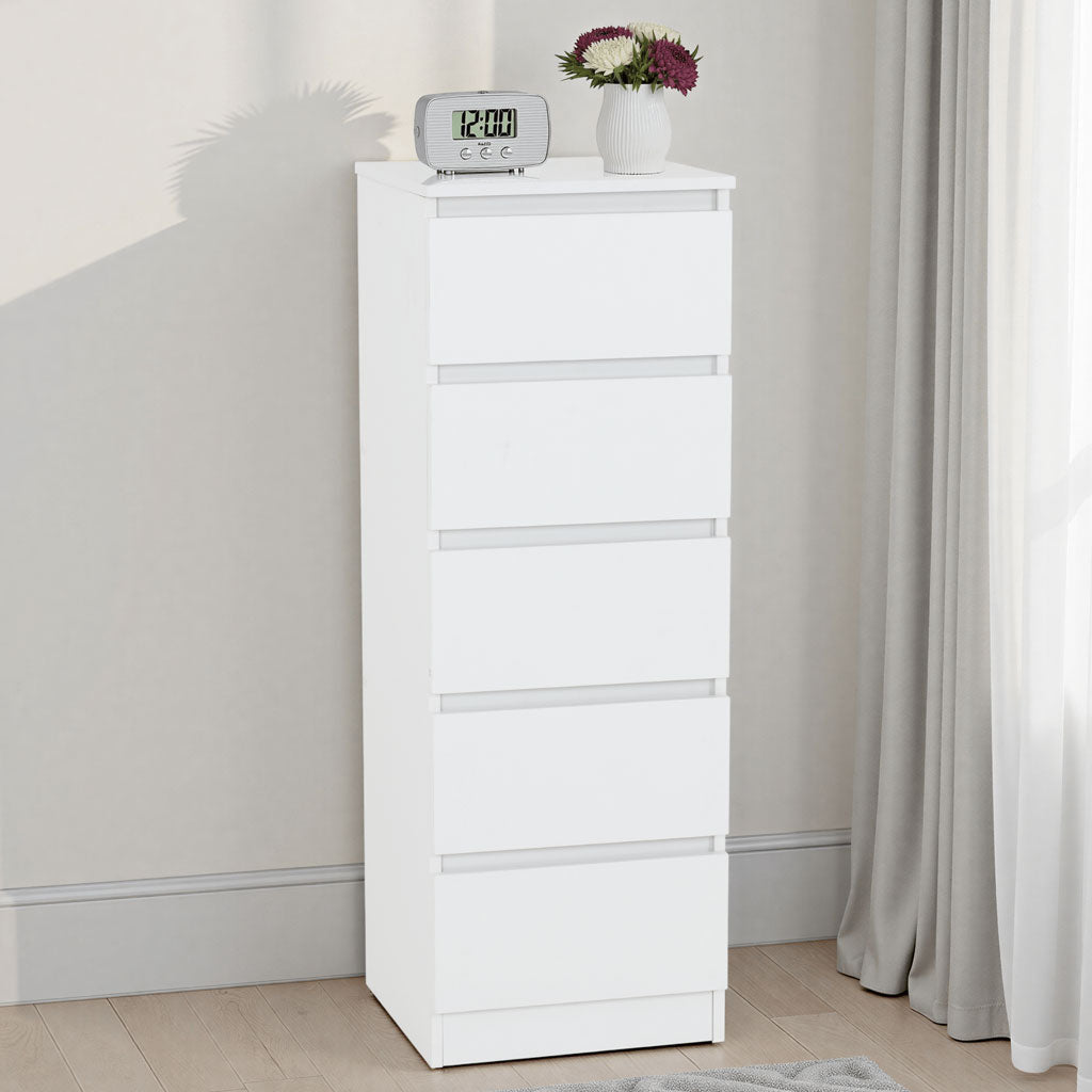 Wooden Chest Of 5 Drawers Narrow - Malvern