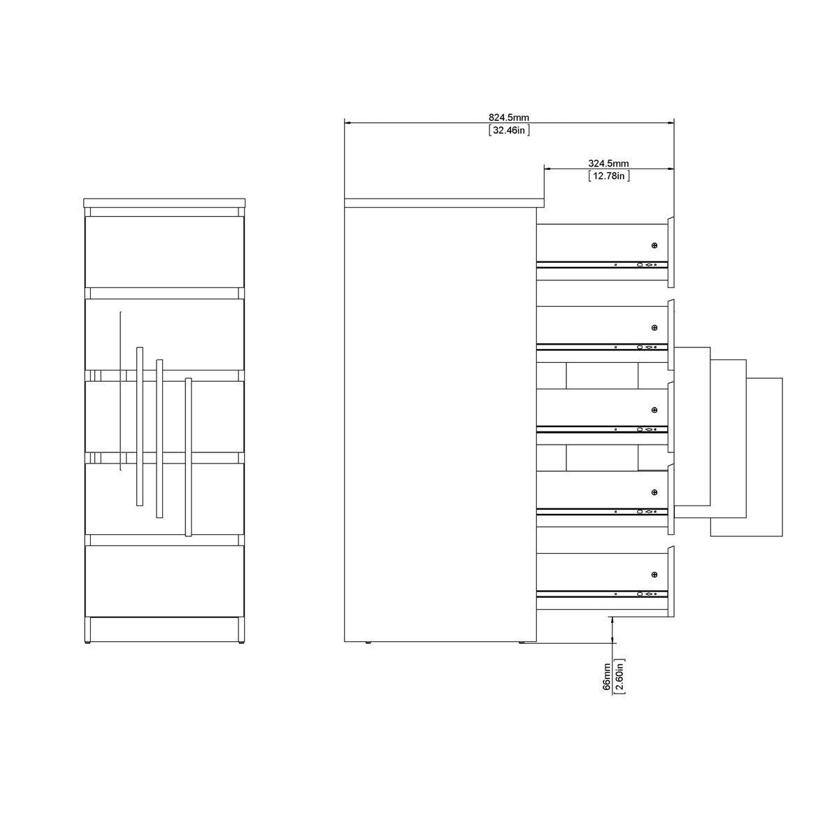Wooden Chest Of 5 Drawers Narrow - Naia