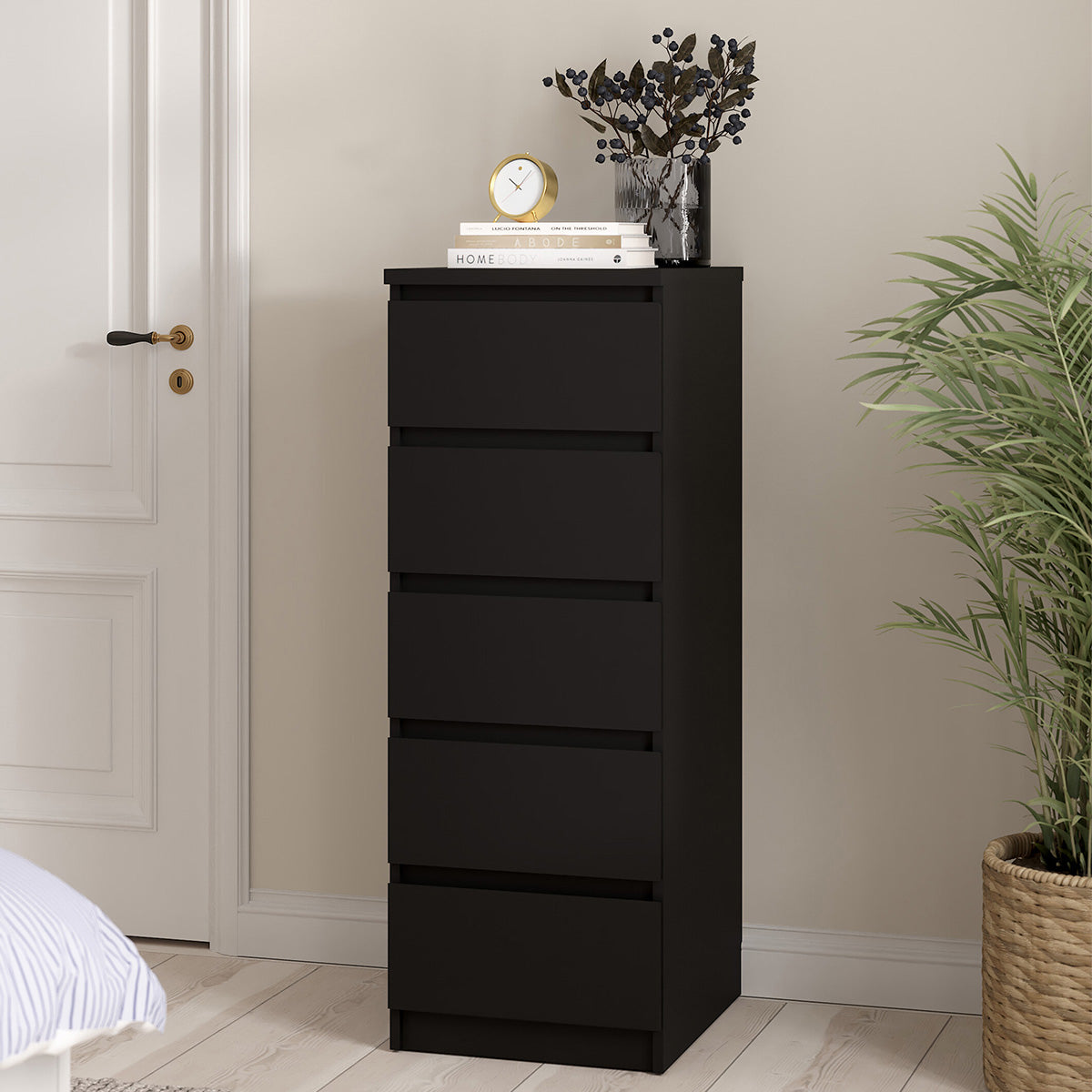 Wooden Chest Of 5 Drawers Narrow - Naia