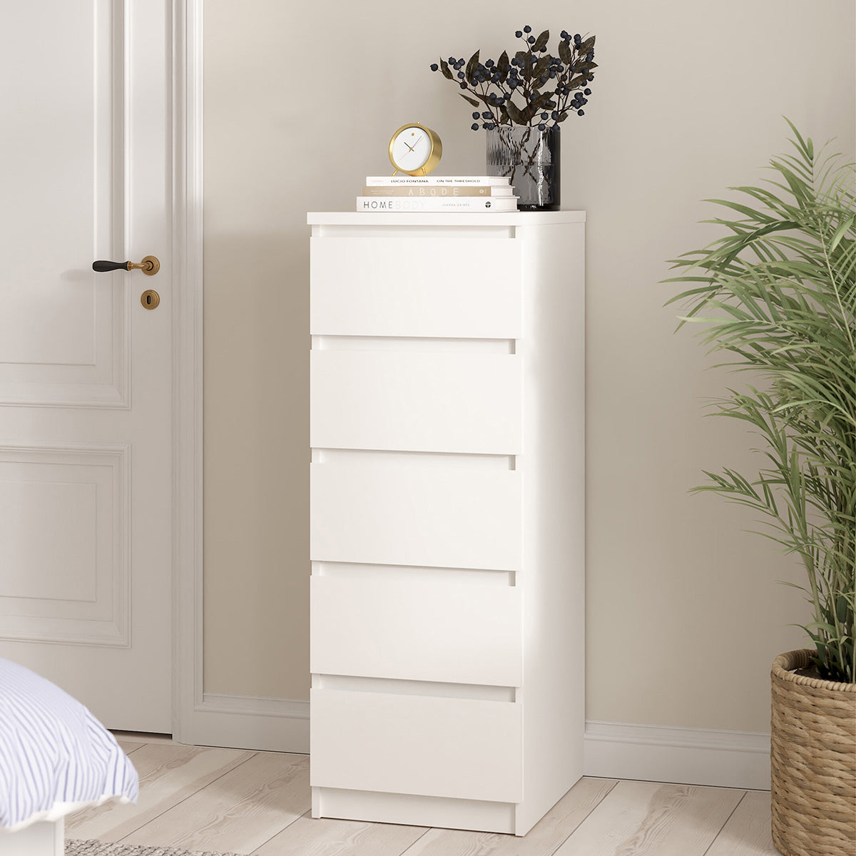 Wooden Chest Of 5 Drawers Narrow - Naia