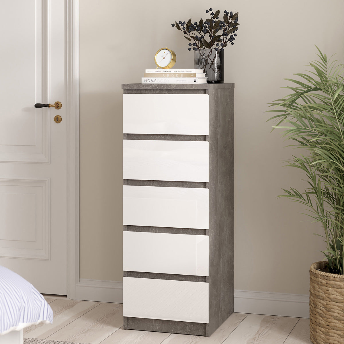 Wooden Chest Of 5 Drawers Narrow - Naia