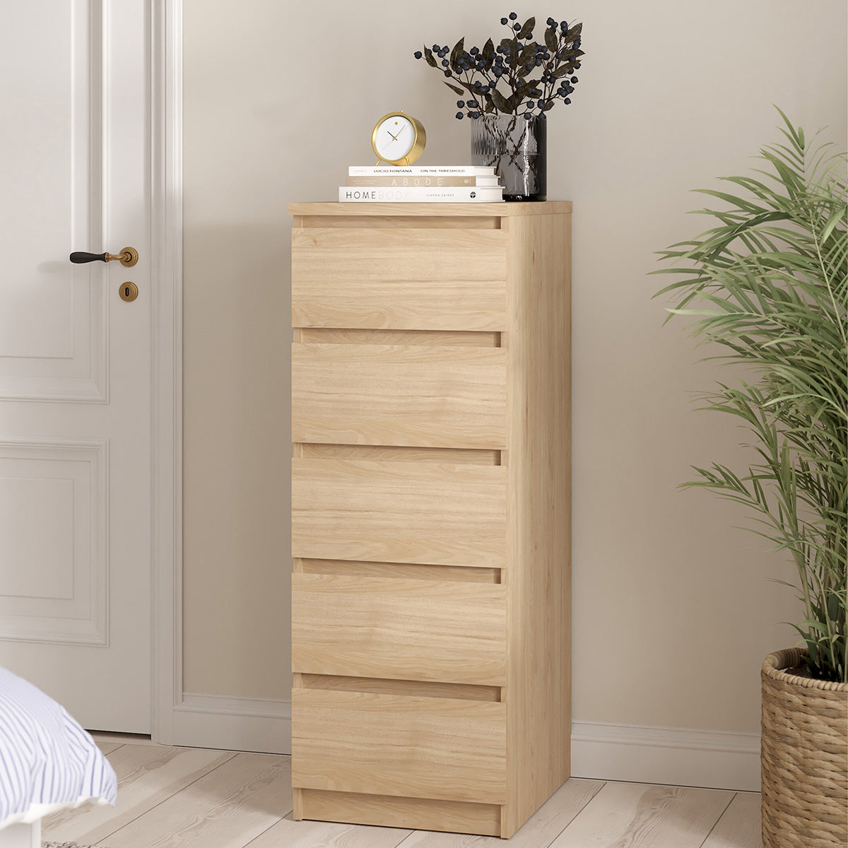 Wooden Chest Of 5 Drawers Narrow - Naia