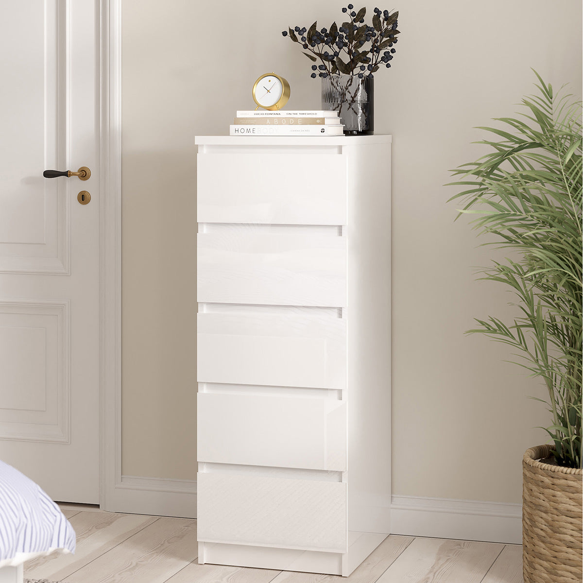 Wooden Chest Of 5 Drawers Narrow - Naia