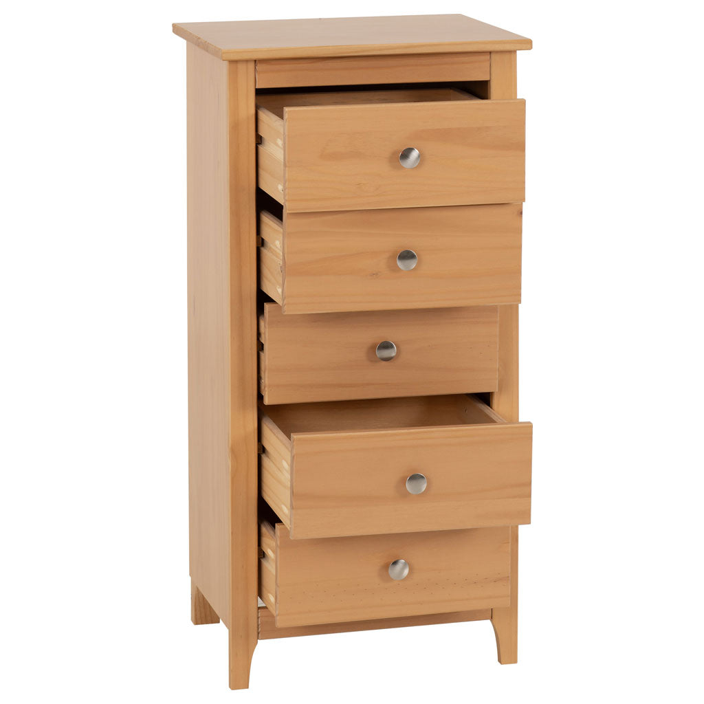Wooden Chest Of 5 Drawers Narrow - Oslo