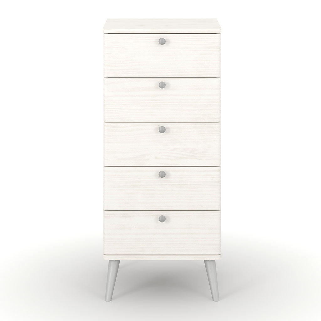 Wooden Chest Of 5 Drawers Narrow With Plastic Legs - Augusta