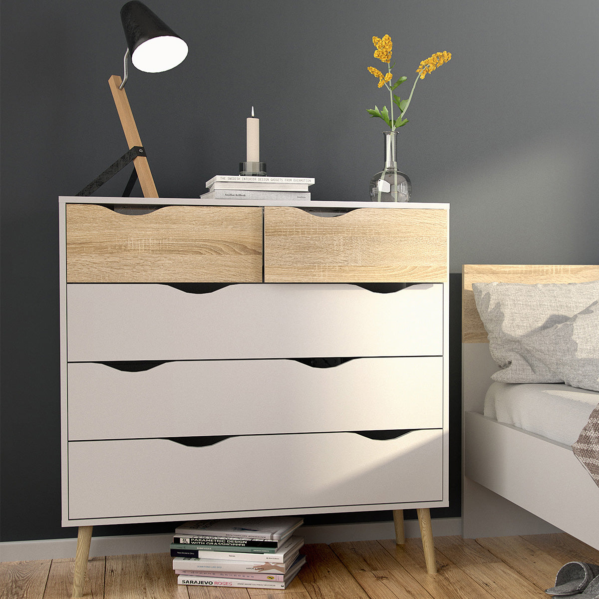 Wooden Chest Of 5 Drawers - Oslo