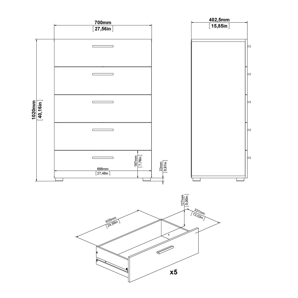 Wooden Chest Of 5 Drawers - Pepe