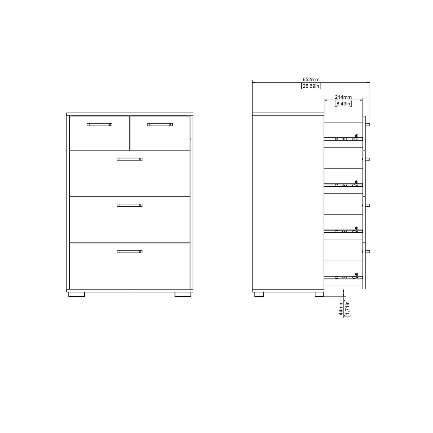 Wooden Chest Of 5 Drawers - Sofia