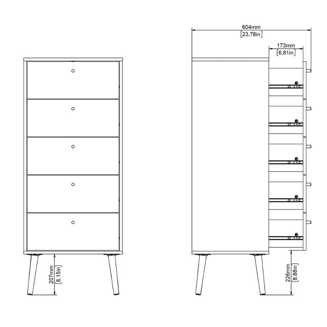 Wooden Chest Of 5 Drawers Tall - Cumbria