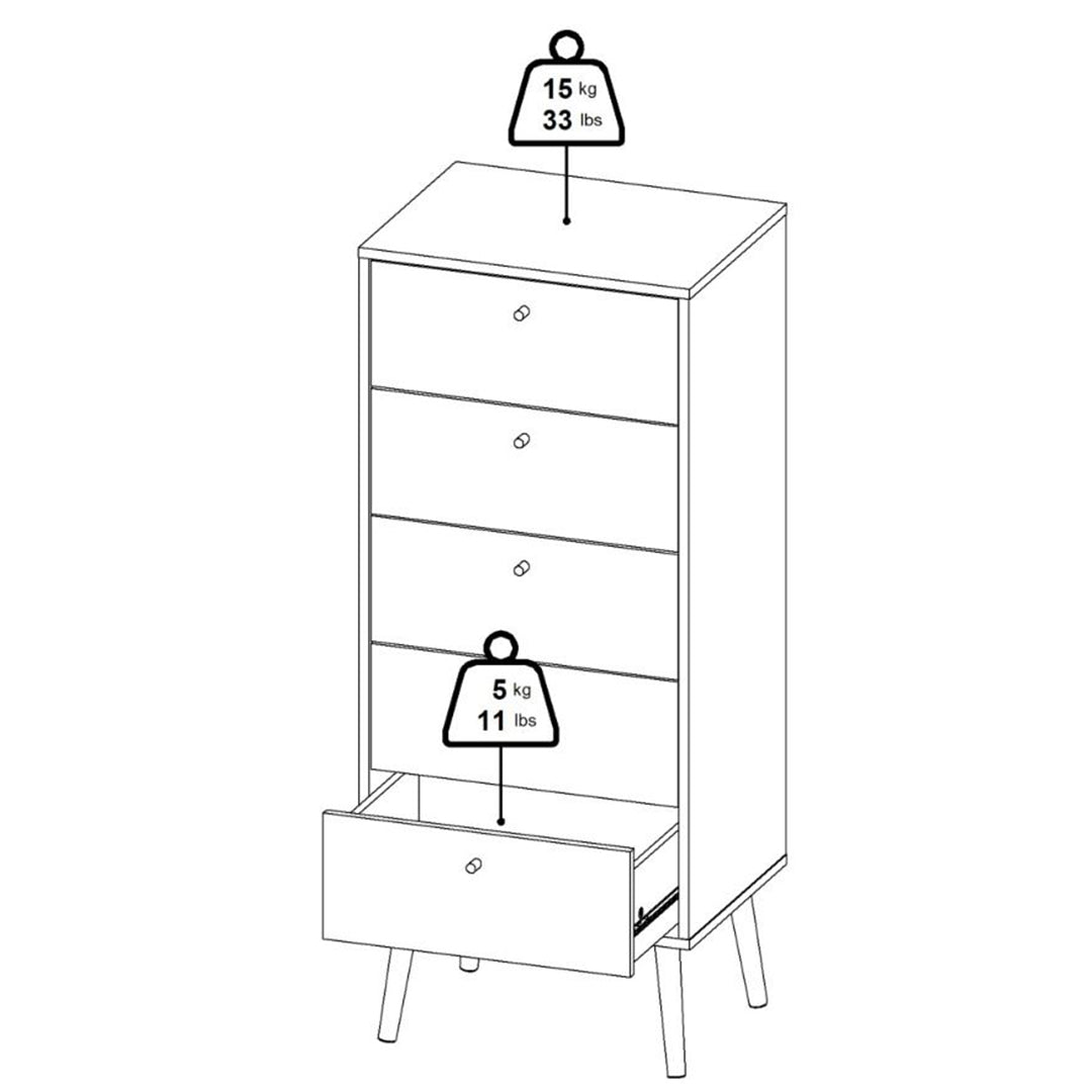 Wooden Chest Of 5 Drawers Tall - Cumbria