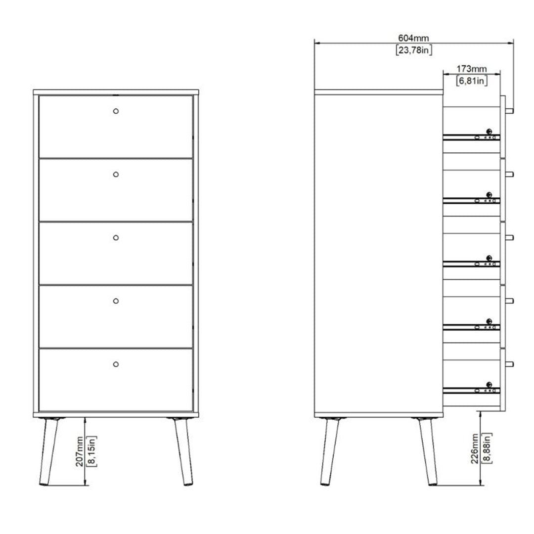 Wooden Chest Of 5 Drawers Tall - Cumbria