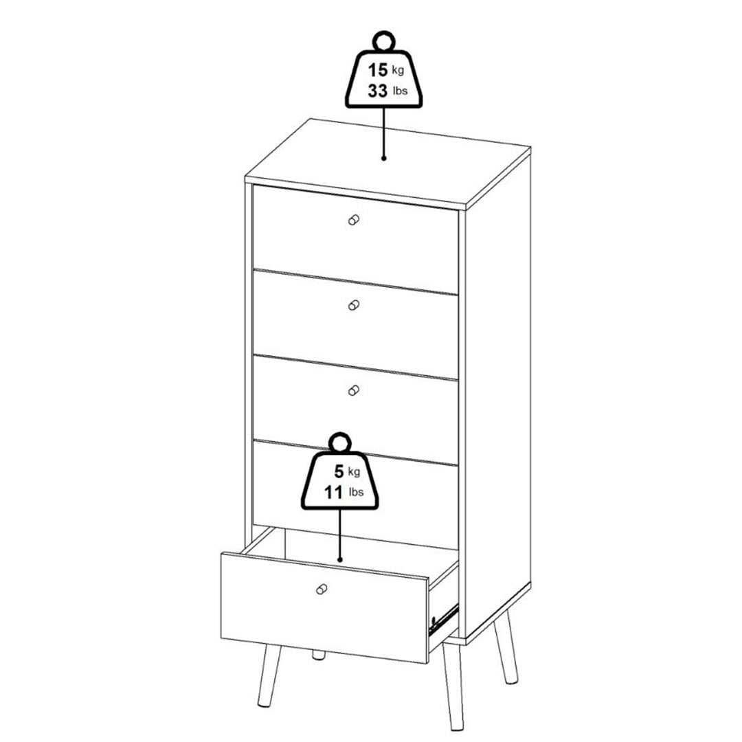 Wooden Chest Of 5 Drawers Tall - Cumbria