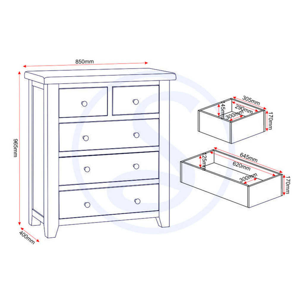 Wooden Chest Of 5 Drawers - Windsor