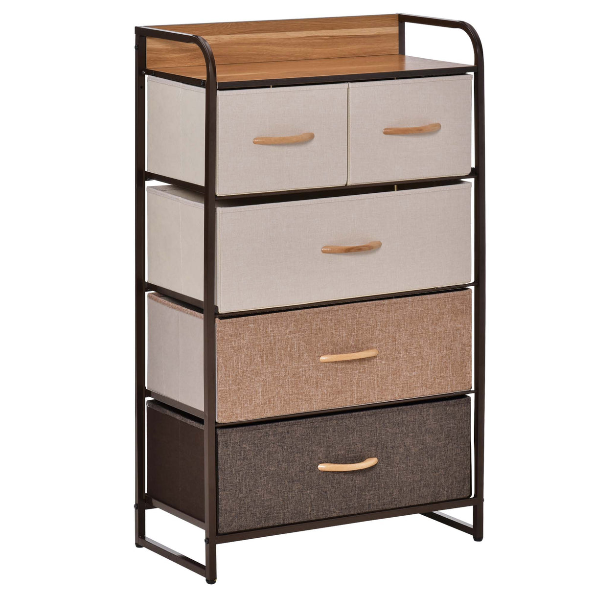 Wooden Chest Of 5 Fabric Drawers 58cm Wide With Steel Frame - Velmora