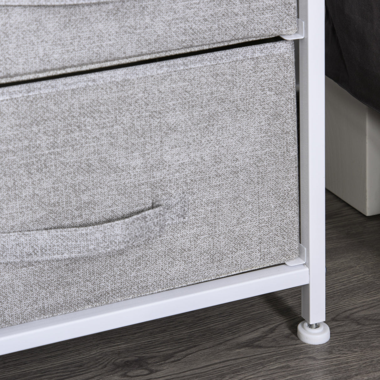 Wooden Chest Of 5 Fabric Drawers 83cm Wide With Metal Frame - Velmora